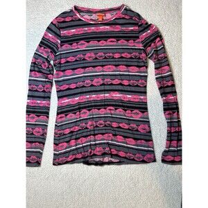 Kirna Zabete for Target Hot Pink Lip Print Black Gray T Shirt Womens Size S Lips